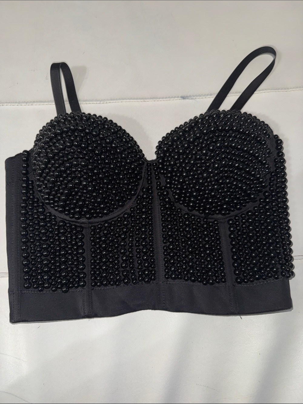 Embellished Black Beaded Bustier Camisole XS